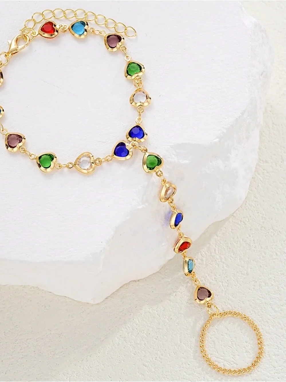 Multicolor Heart Gem Gold Bracelet - Women's Jewelry